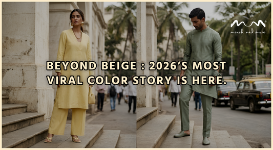 Model wearing a Sage Green tone-on-tone minimalist ethnic set with textured linen fabrics from merch and muse.
