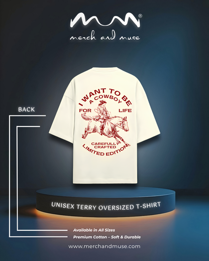 "I Want To Be A Cowboy" Premium Unisex Terry Oversized T-Shirt | Trendy Drop-Shoulder Streetwear