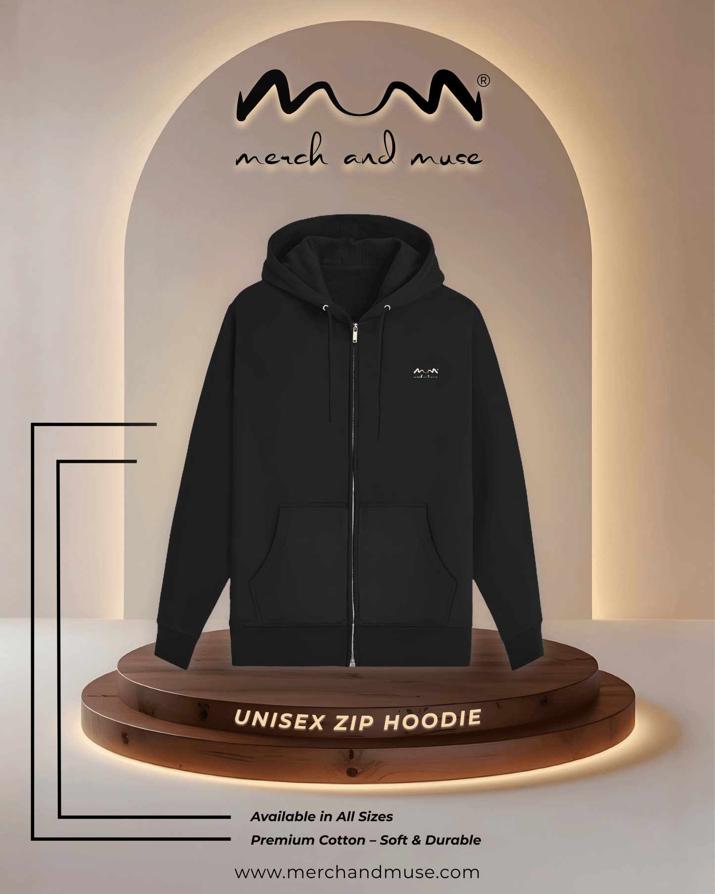 Premium Black Unisex Zip-Up Hoodie | 400 GSM Heavyweight Cotton Fleece