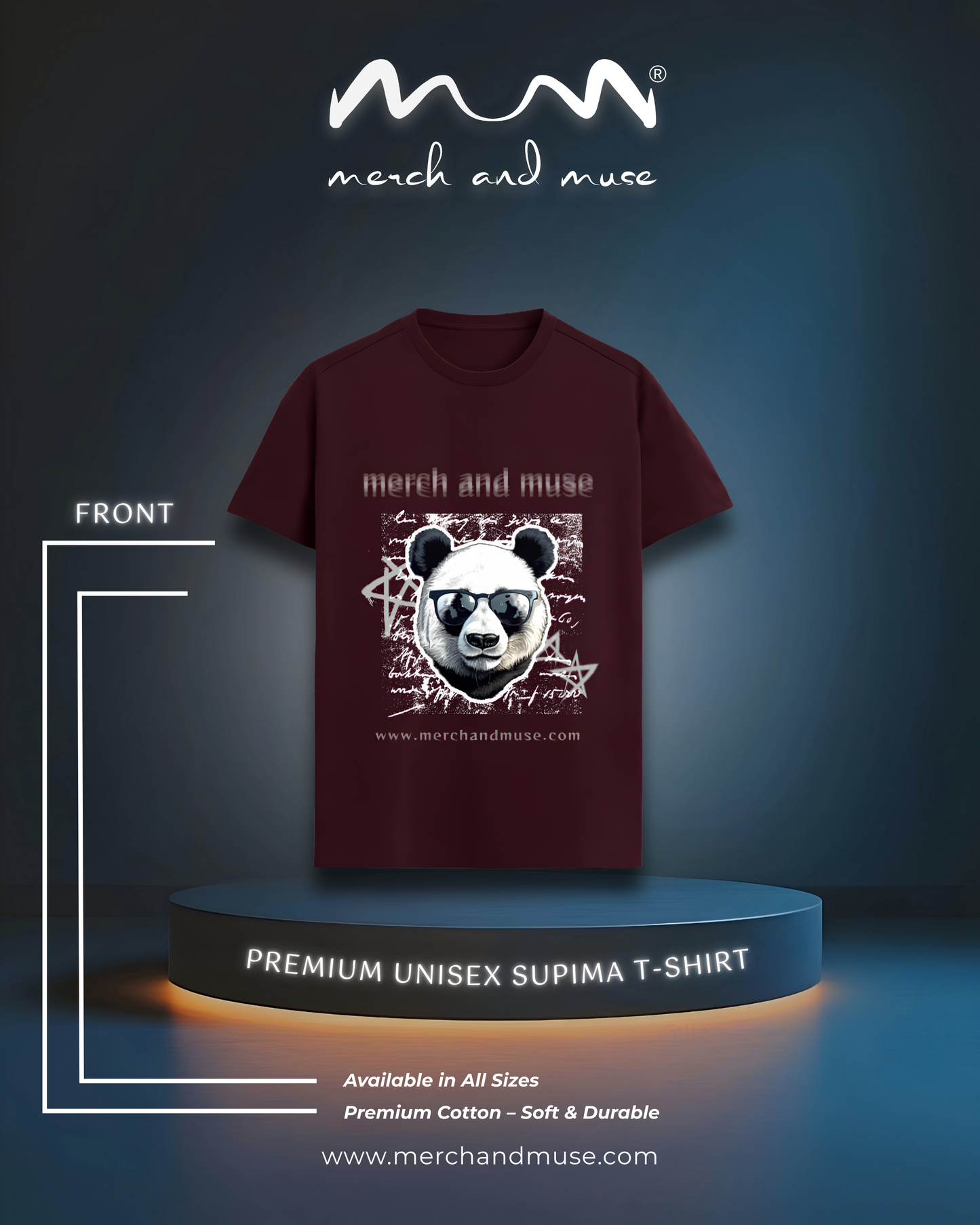 Classic Panda Premium Unisex Cotton T-Shirt | Black, Nevy Blue & Maroon