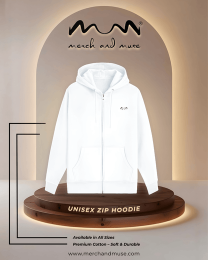 Premium White Unisex Zip Hoodie | 400 GSM Heavyweight Cotton Fleece